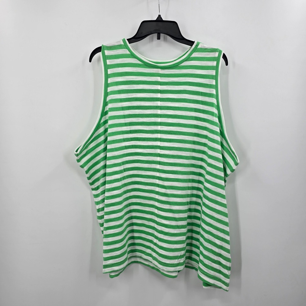 Caslon Womens Green White‎ Striped Sleeveless Tank Top Plus Size 3X Slub Knit